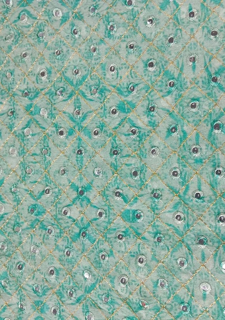 Girls Aqua Blue Embellished Blouse Georgette Lehenga Set - Indya