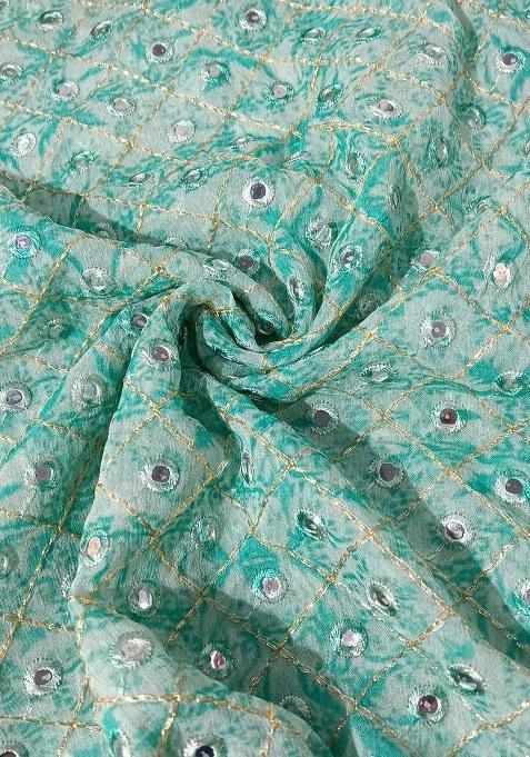 Girls Aqua Blue Embellished Blouse Georgette Lehenga Set