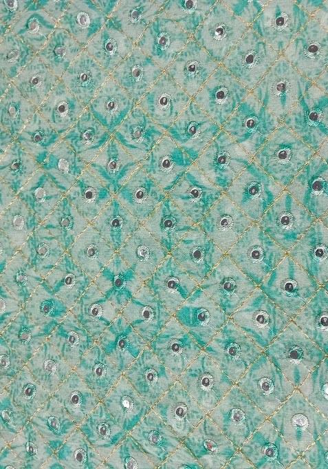 Girls Aqua Blue Embellished Blouse Georgette Lehenga Set