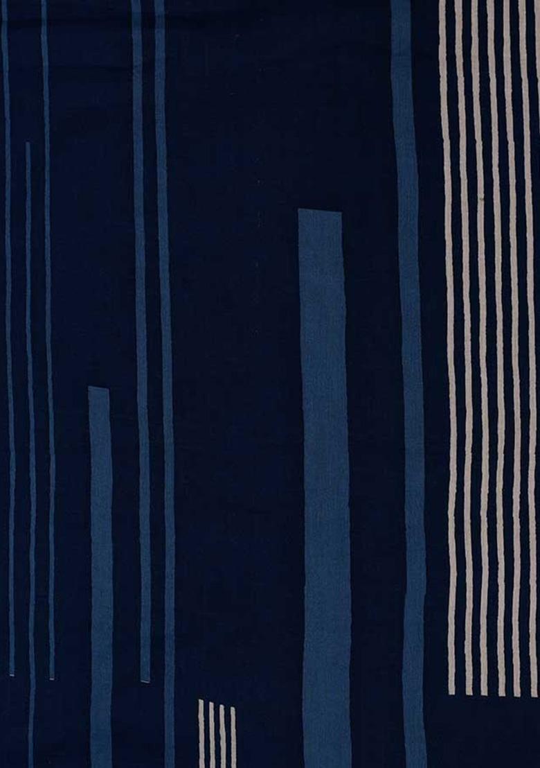 Girls Blue Cotton Stripe Printed Crop Top And Skirt Set