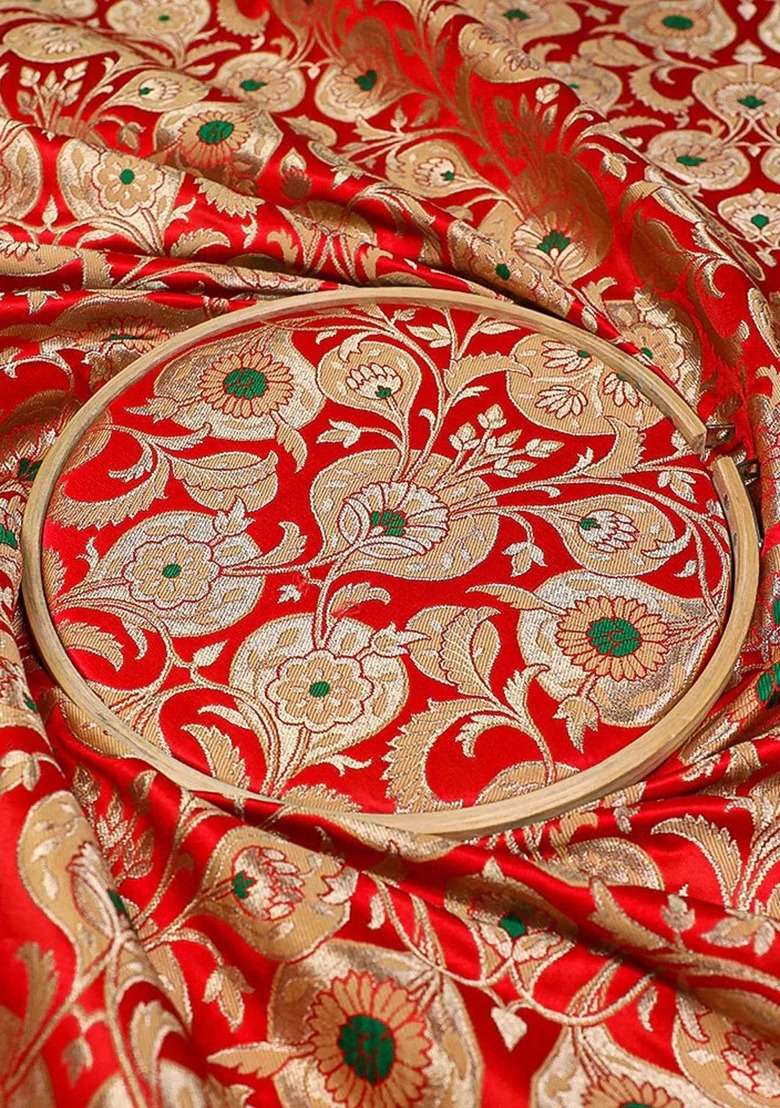 Girls Red Brocade Skirt Set - Indya
