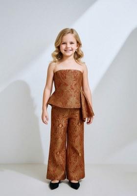 Girls Brown And Golden Brocade Co-Ord Set