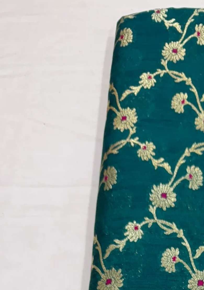 Girls Teal Blue Brocade Skirt Set - Indya