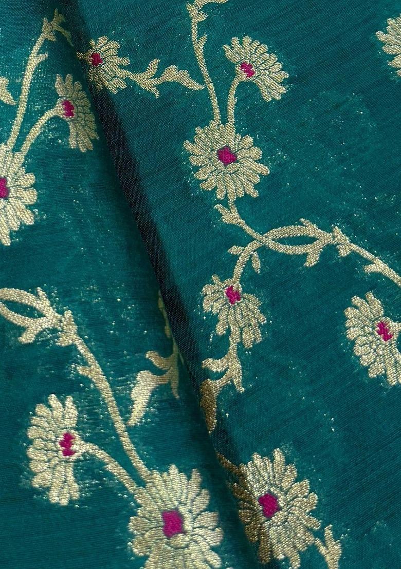 Girls Teal Blue Brocade Skirt Set - Indya