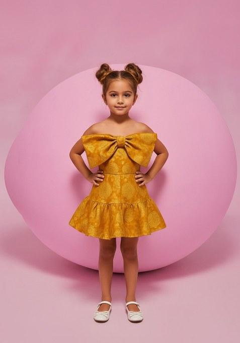 Girls Yellow Brocade Skirt Set