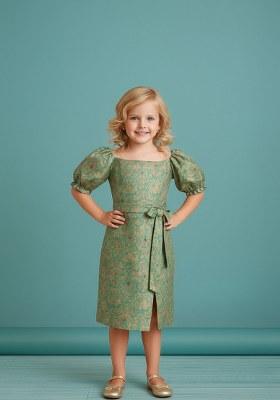 Girls Sea Green Brocade Skirt Set