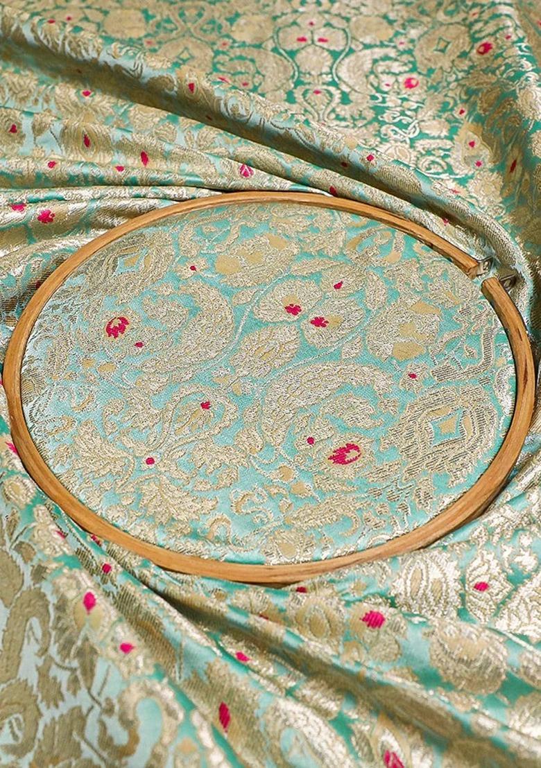 Girls Sea Green Brocade Skirt Set - Indya