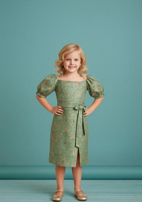 Girls Sea Green Brocade Skirt Set