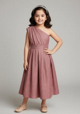 Girls Dusty Pink Georgette Textured Dress