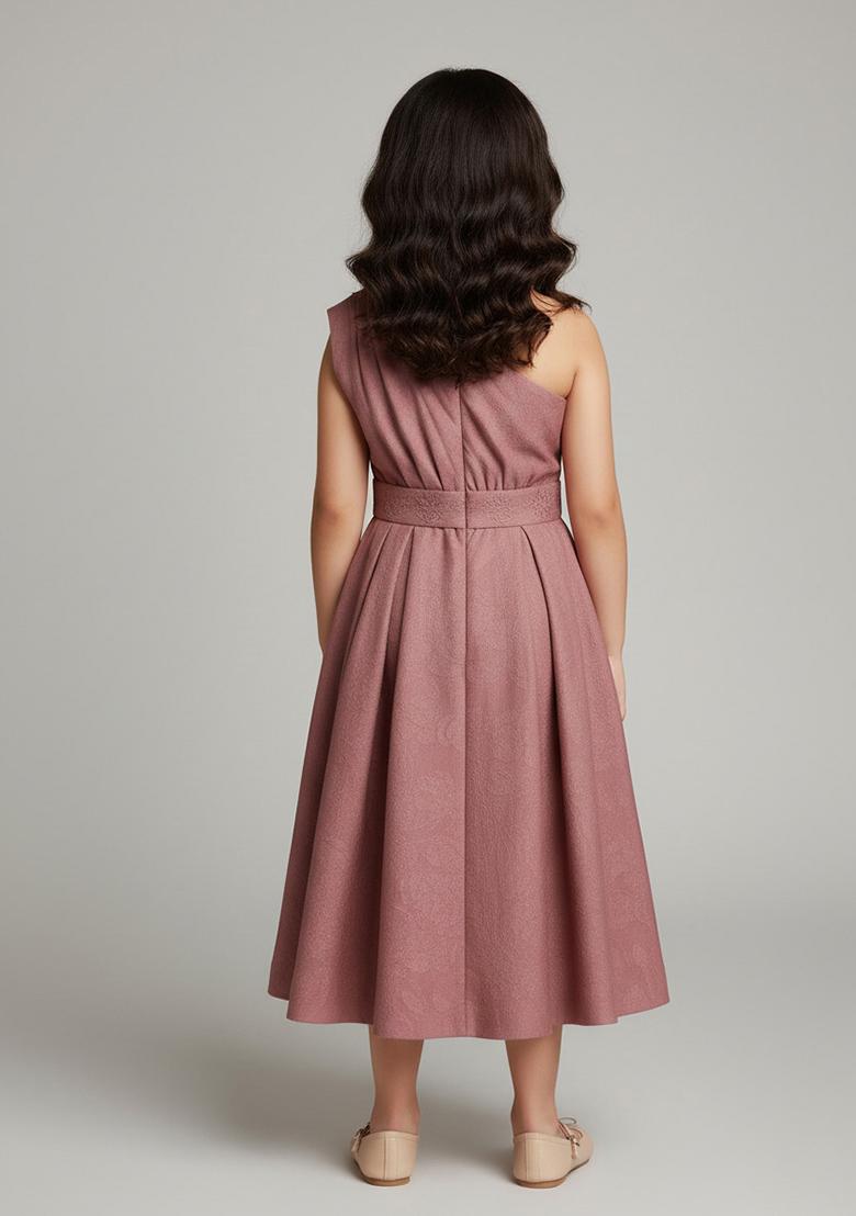 Girls Dusty Pink Georgette Textured Dress - Indya