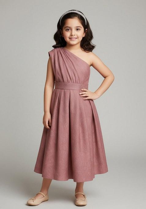 Girls Dusty Pink Georgette Textured Dress