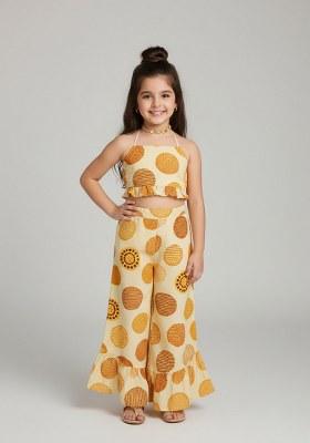 Girls Off White Poplin Abstract Printed Co-Ord Set