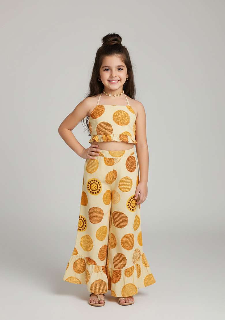Girls Off White Poplin Abstract Printed Co-Ord Set - Indya