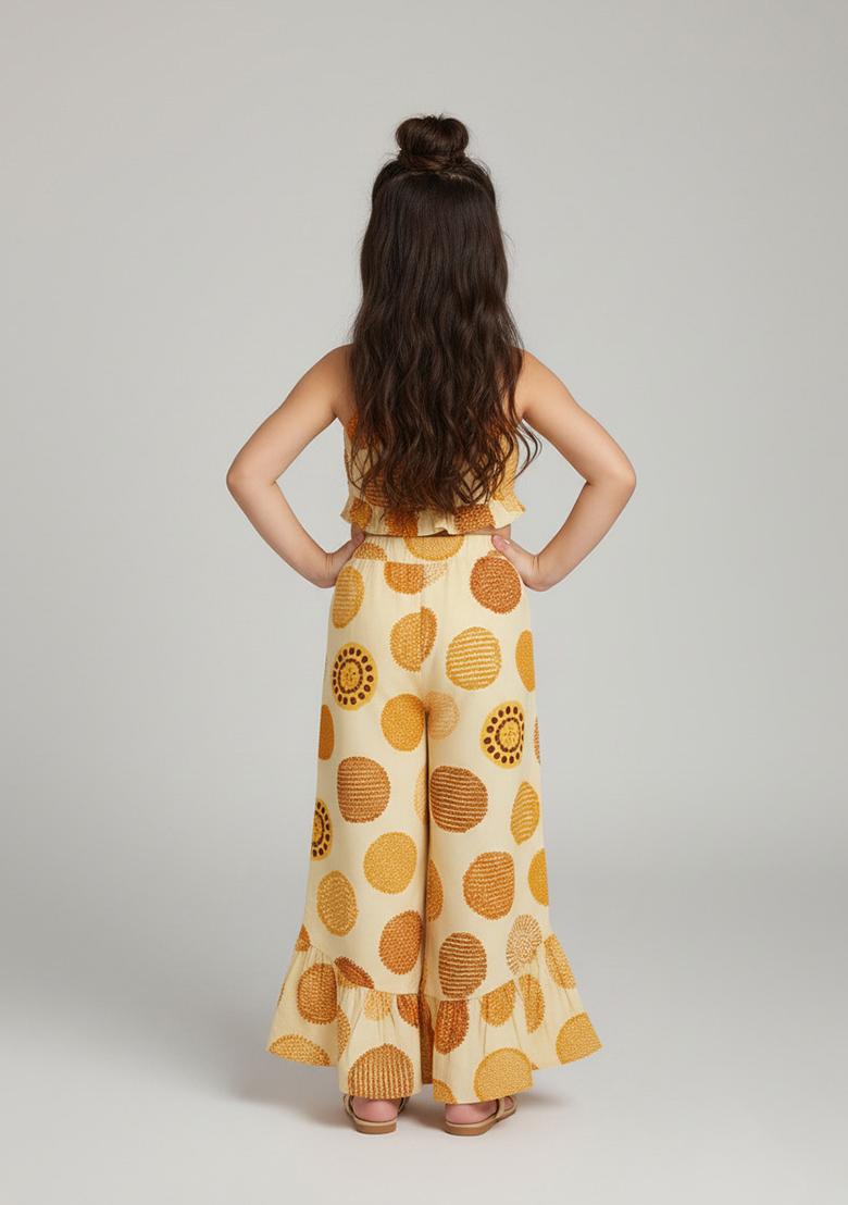 Girls Off White Poplin Abstract Printed Co-Ord Set - Indya