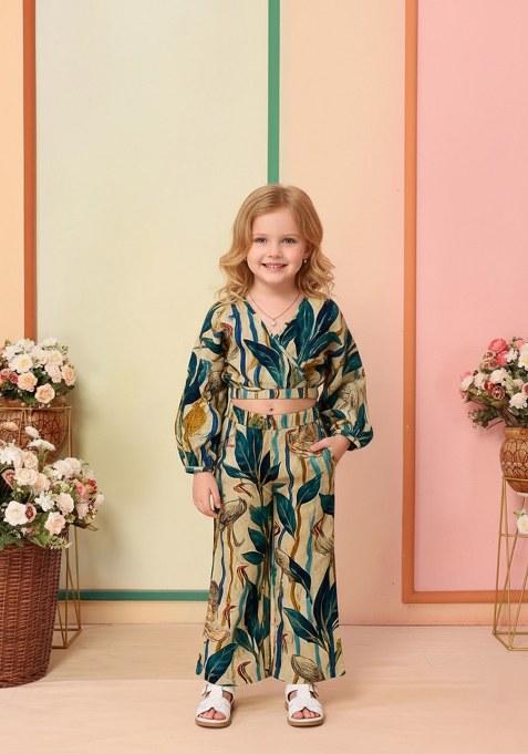 Girls Multicolor Poplin Abstract Printed Co-Ord Set