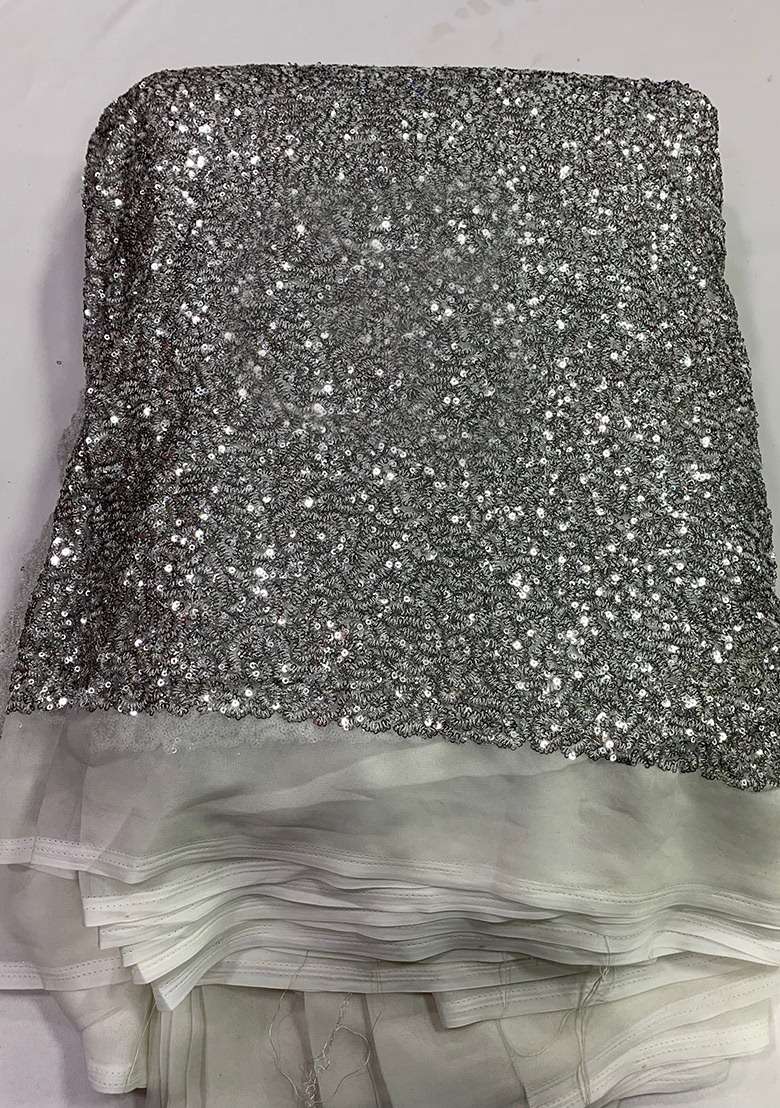 Girls Dark Grey Sequin Blouse Georgette Fusion Set - Indya