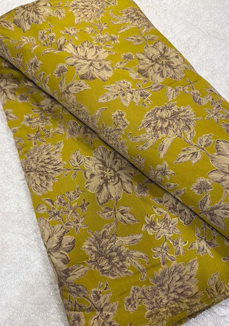 Girls Mustard Yellow Floral Print Silk Fusion Set - Indya