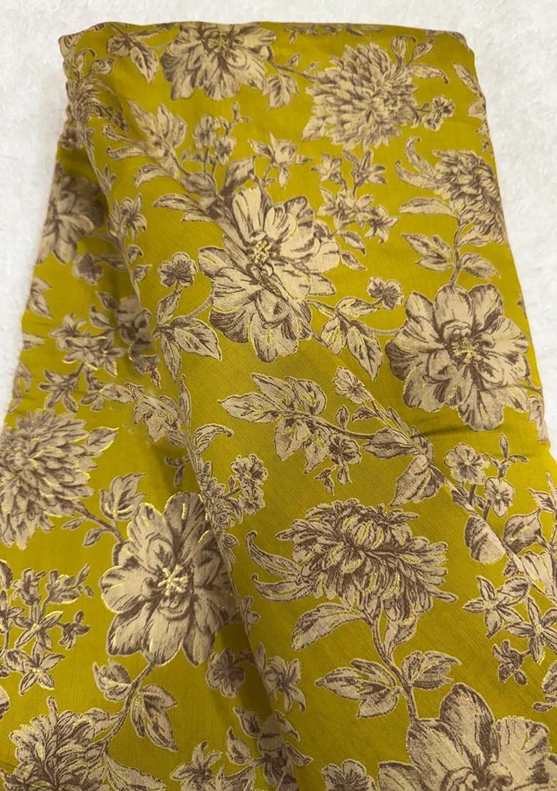 Girls Mustard Yellow Floral Print Silk Fusion Set - Indya