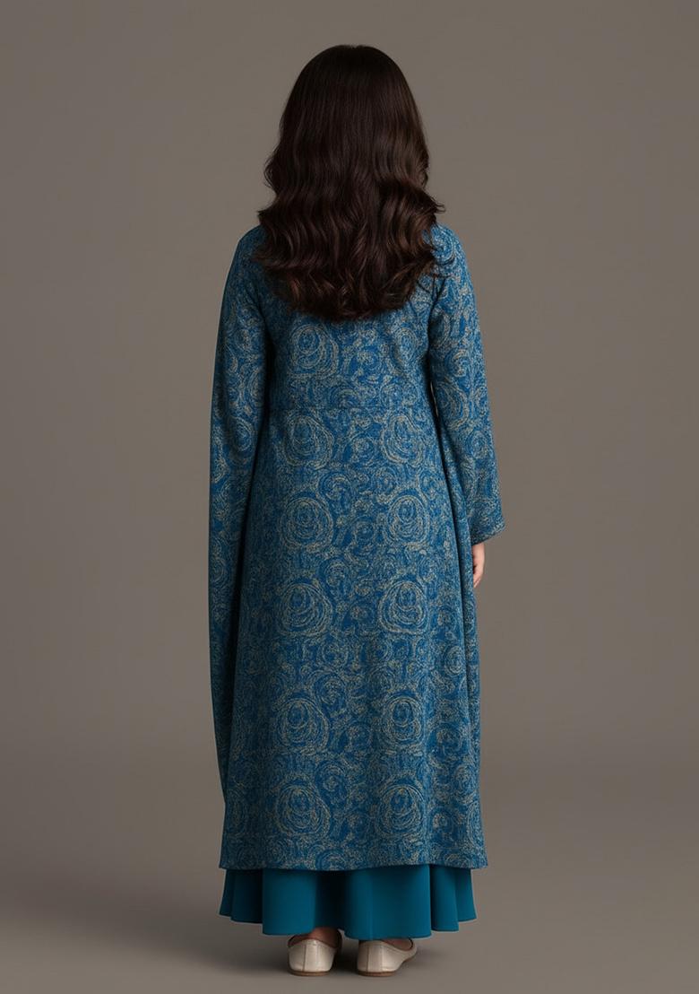 Girls Blue Floral Print Georgette Fusion Set - Indya