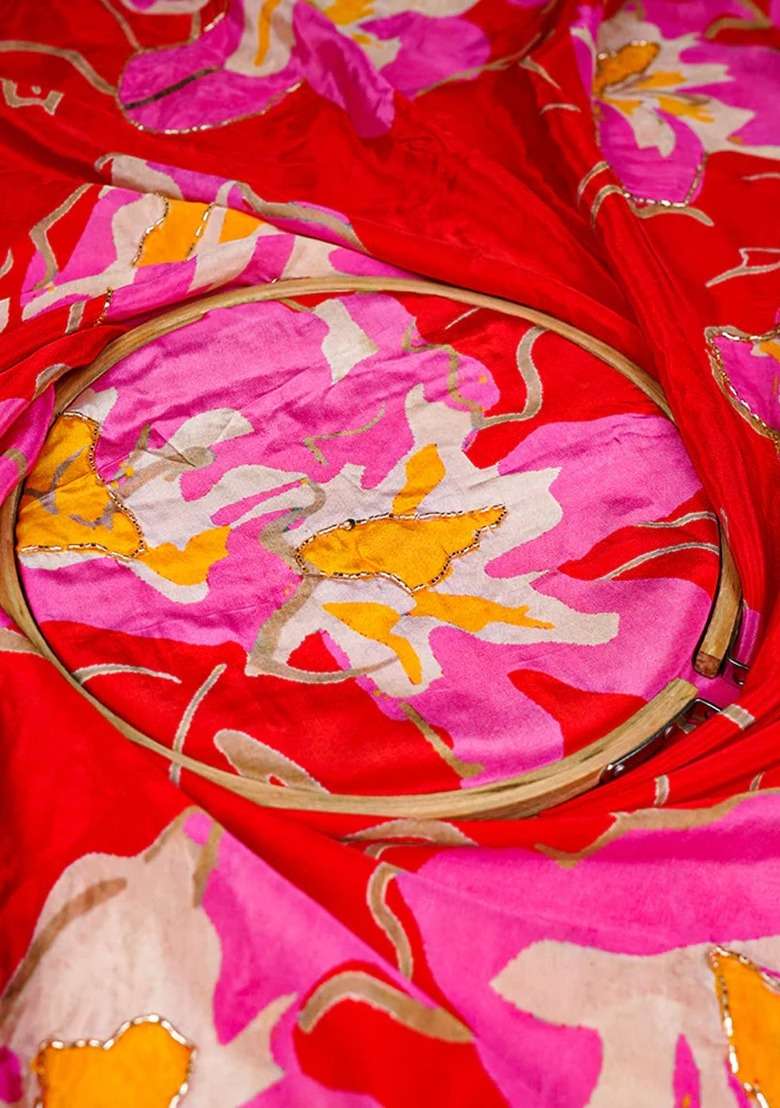 Girls Red Floral Print Georgette Fusion Set - Indya