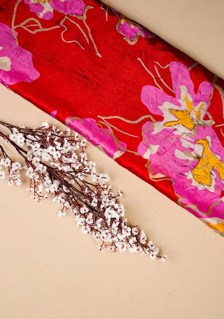 Girls Red Floral Print Georgette Fusion Set - Indya