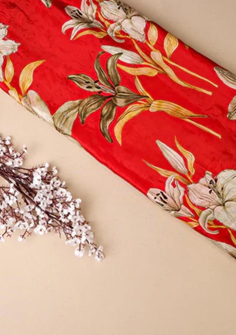 Girls Orange Floral Print Georgette Fusion Set - Indya