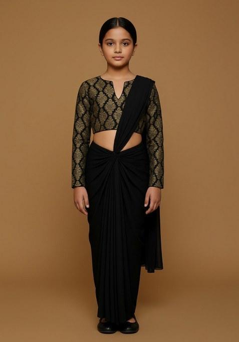 Girls Black Brocade Fusion Set