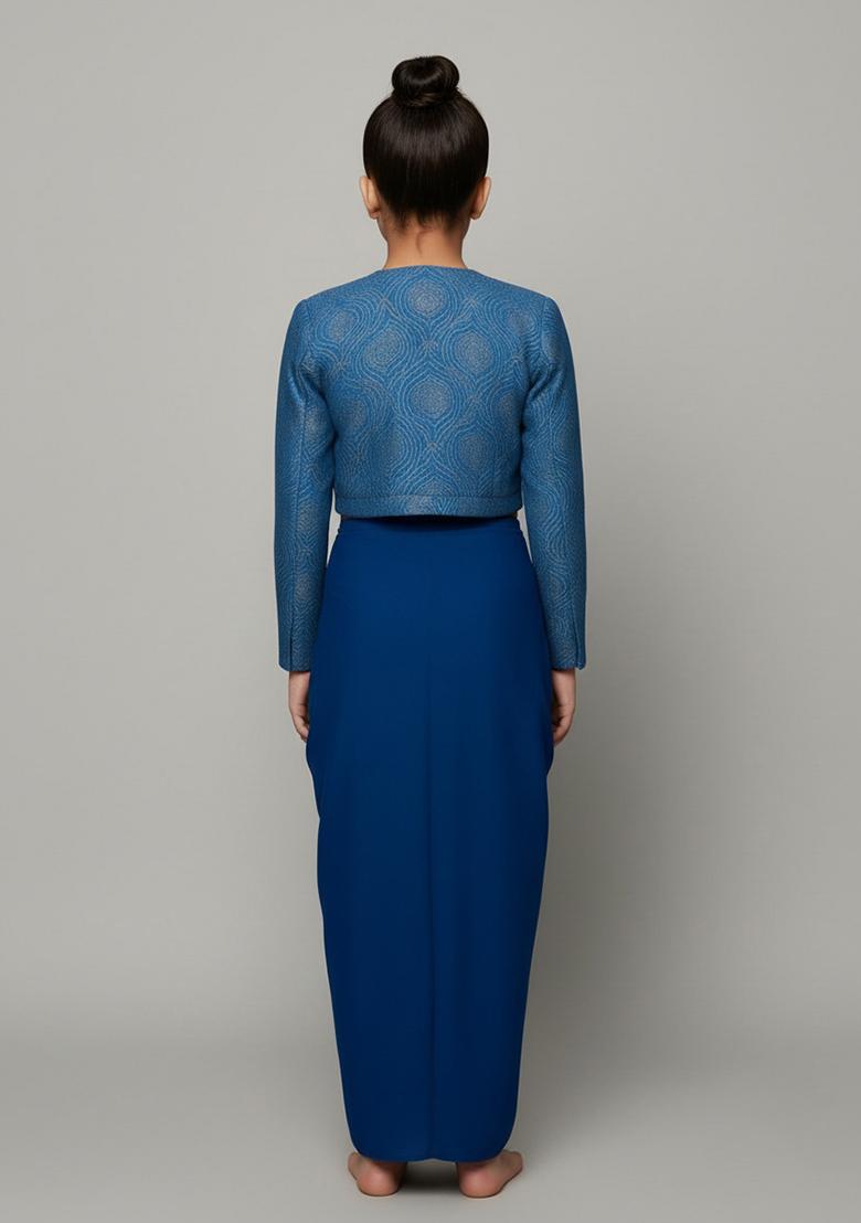 Girls Blue Brocade Fusion Set - Indya