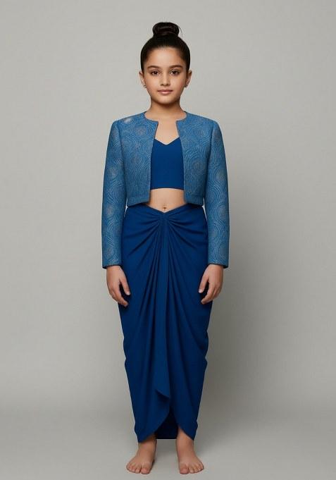 Girls Blue Brocade Fusion Set