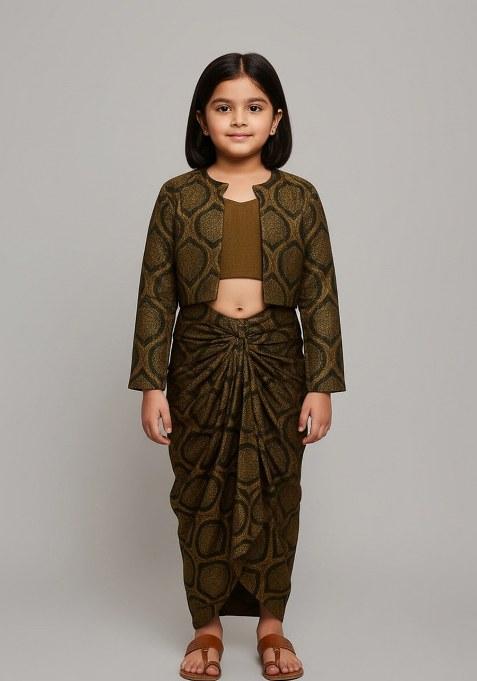 Girls Black Brocade Fusion Set