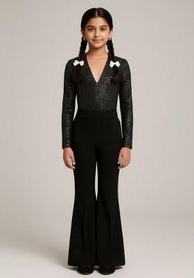 Girls Black Embellished Georgette Fusion Set