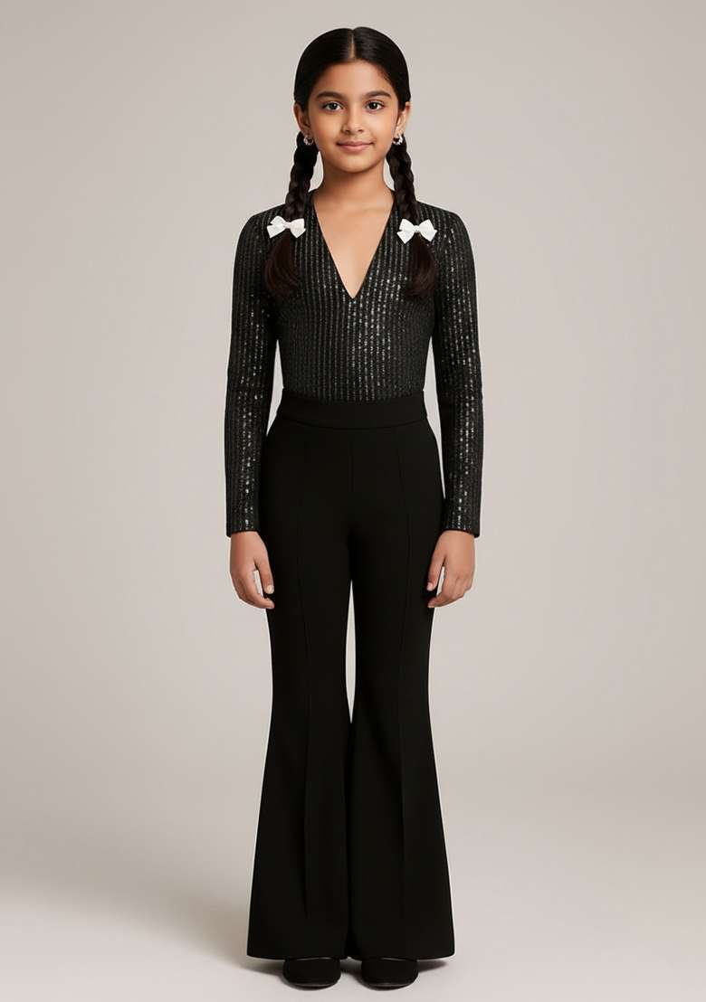 Girls Black Embellished Georgette Fusion Set - Indya