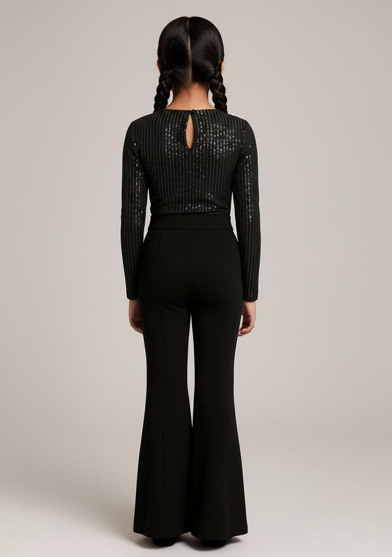 Girls Black Embellished Georgette Fusion Set - Indya