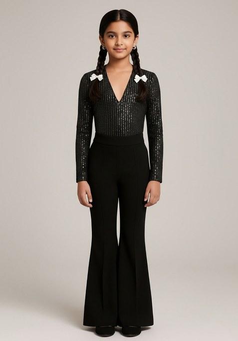 Girls Black Embellished Georgette Fusion Set