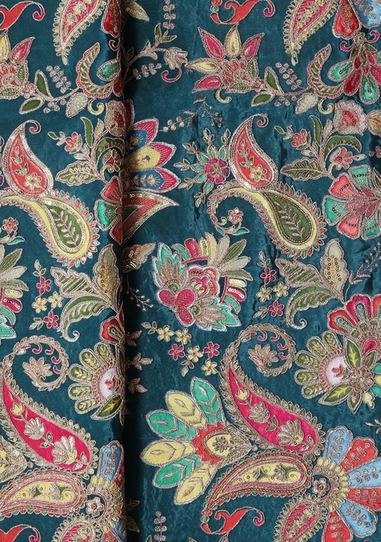 Girls Green Embroidered Crepe Fusion Set - Indya