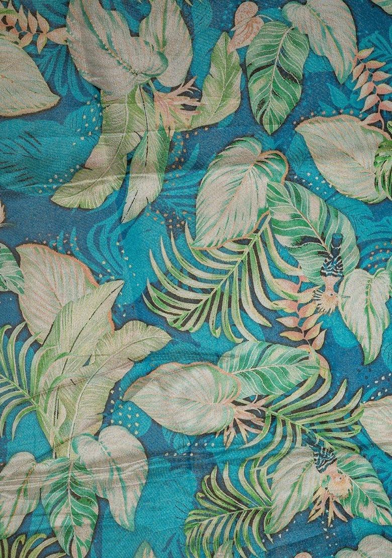 Girls Blue Floral Print Tissue Fusion Set - Indya