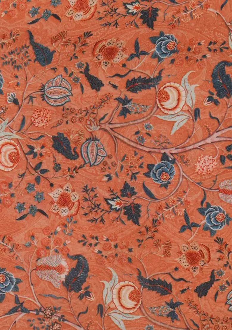 Girls Orange Floral Print Crepe Fusion Set - Indya