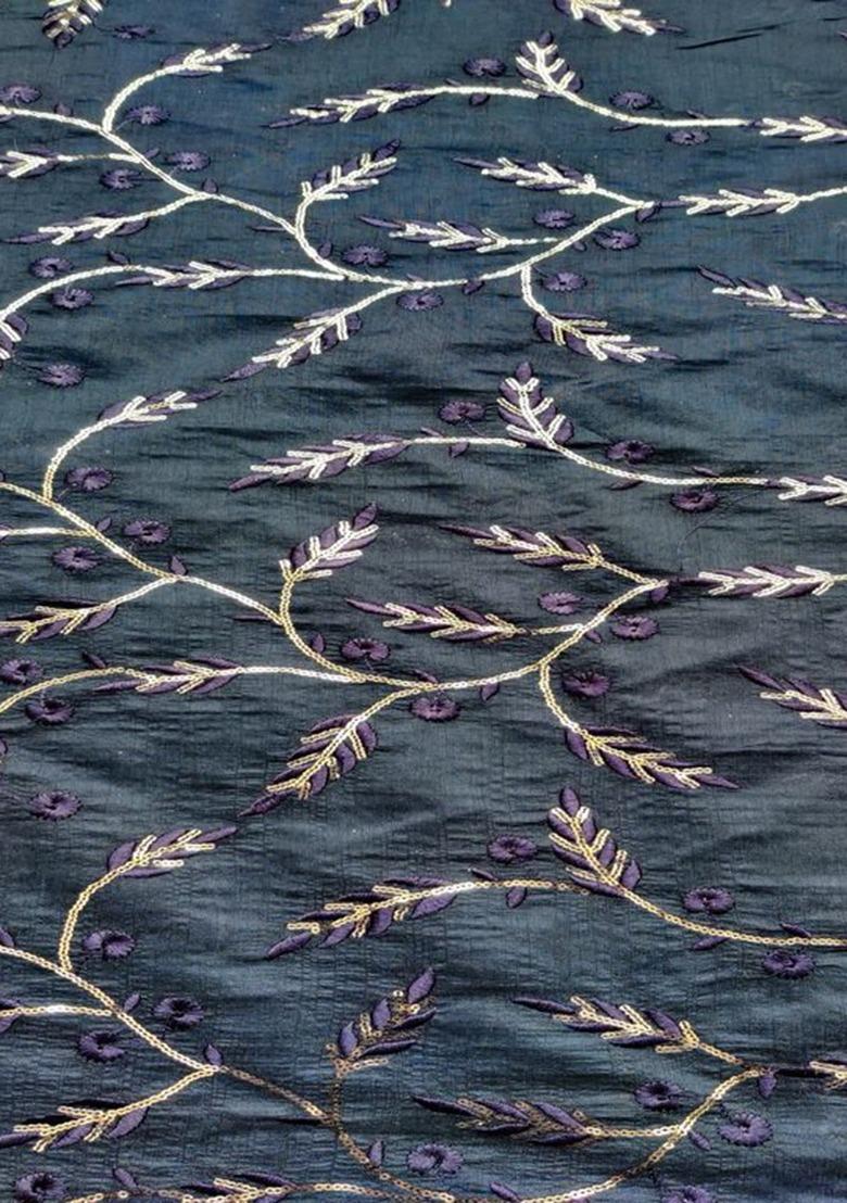 Girls Blue Embroidered Chanderi Lehenga Set - Indya