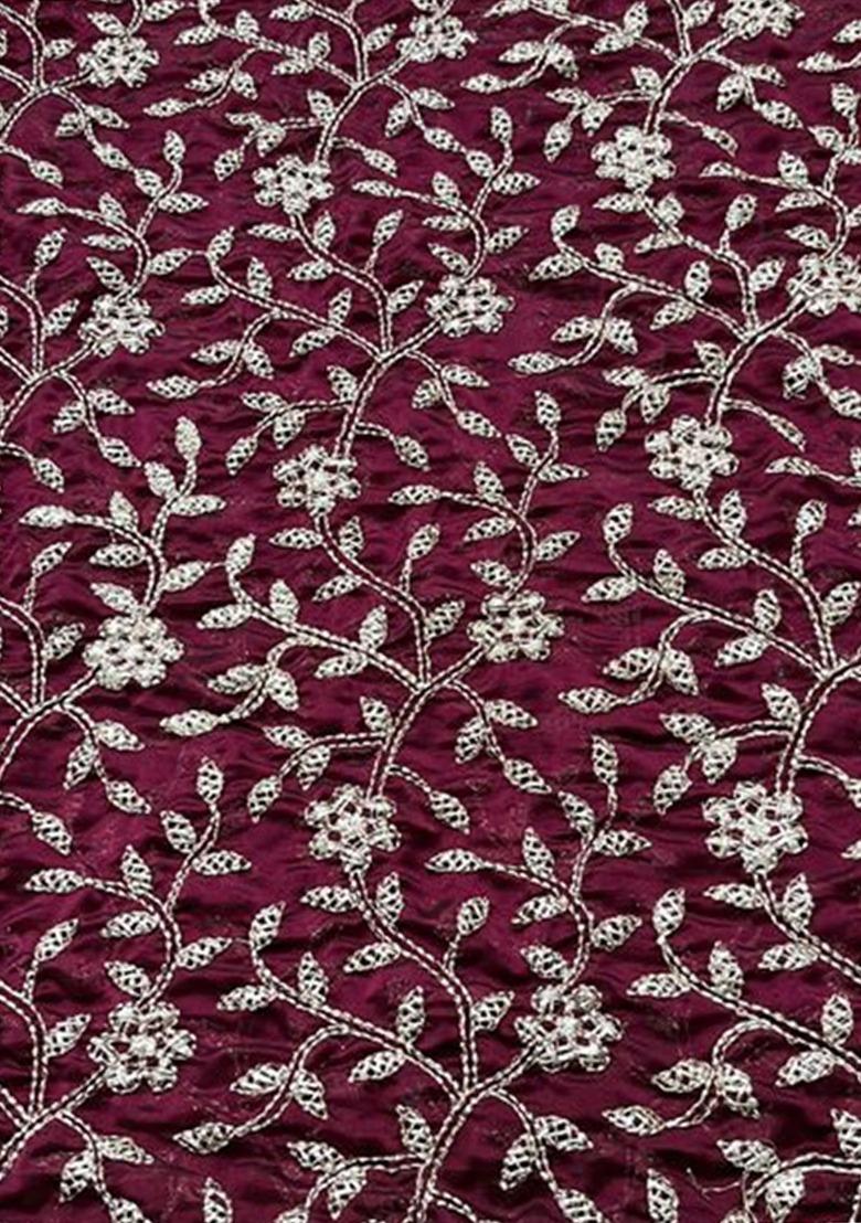 Girls Wine Embroidered Georgette Lehenga Set - Indya