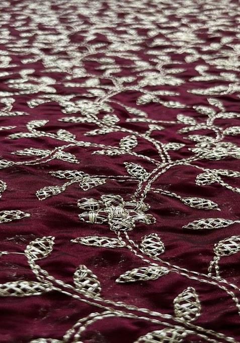 Girls Wine Embroidered Georgette Lehenga Set