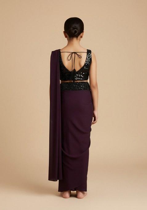 Girls Black Embellished Georgette Fusion Set