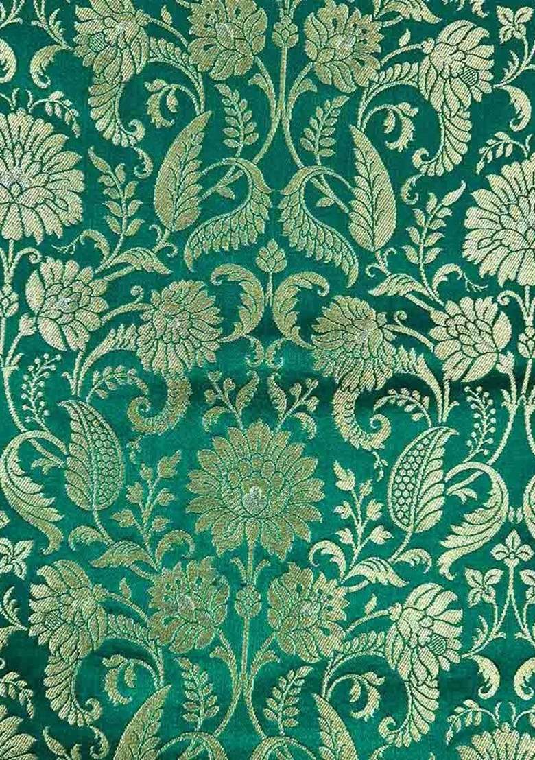 Girls Green Jacquard Silk Fusion Set - Indya