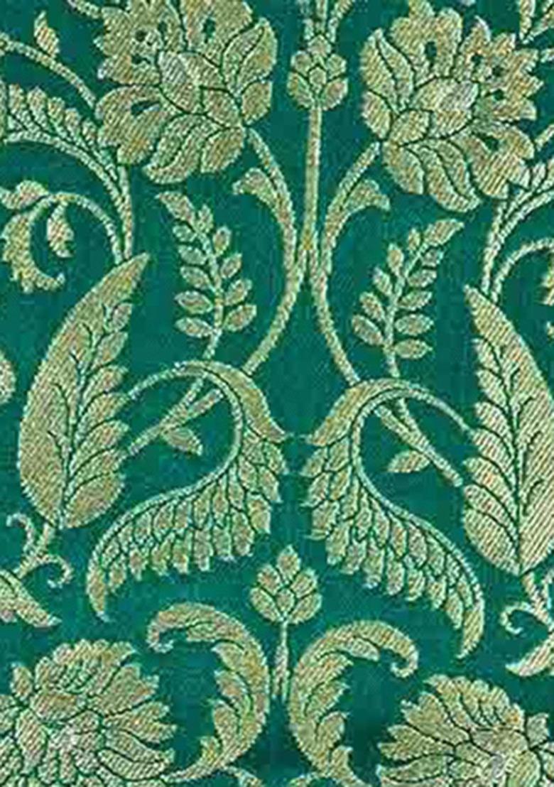 Girls Green Jacquard Silk Fusion Set - Indya