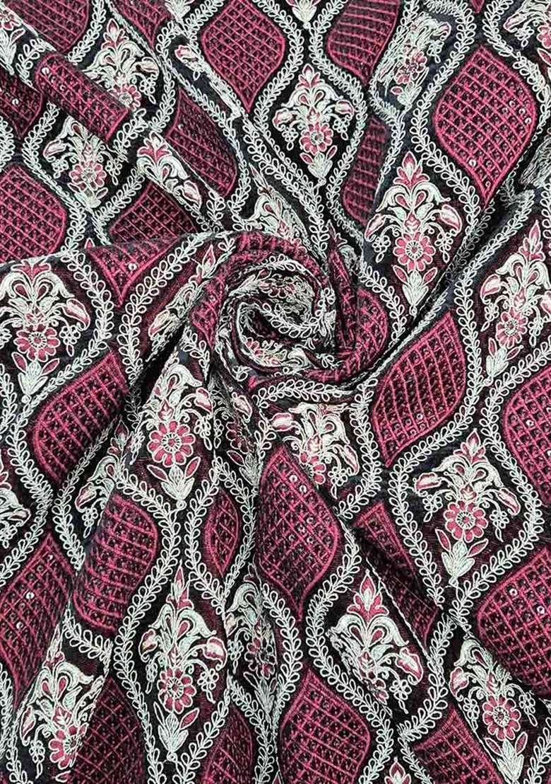 Girls Maroon Embroidered Velvet Fusion Set - Indya