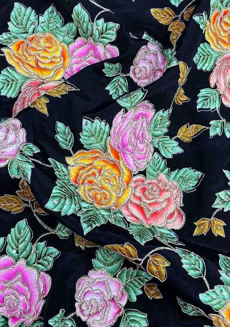 Girls Black Embroidered Crepe Fusion Set - Indya