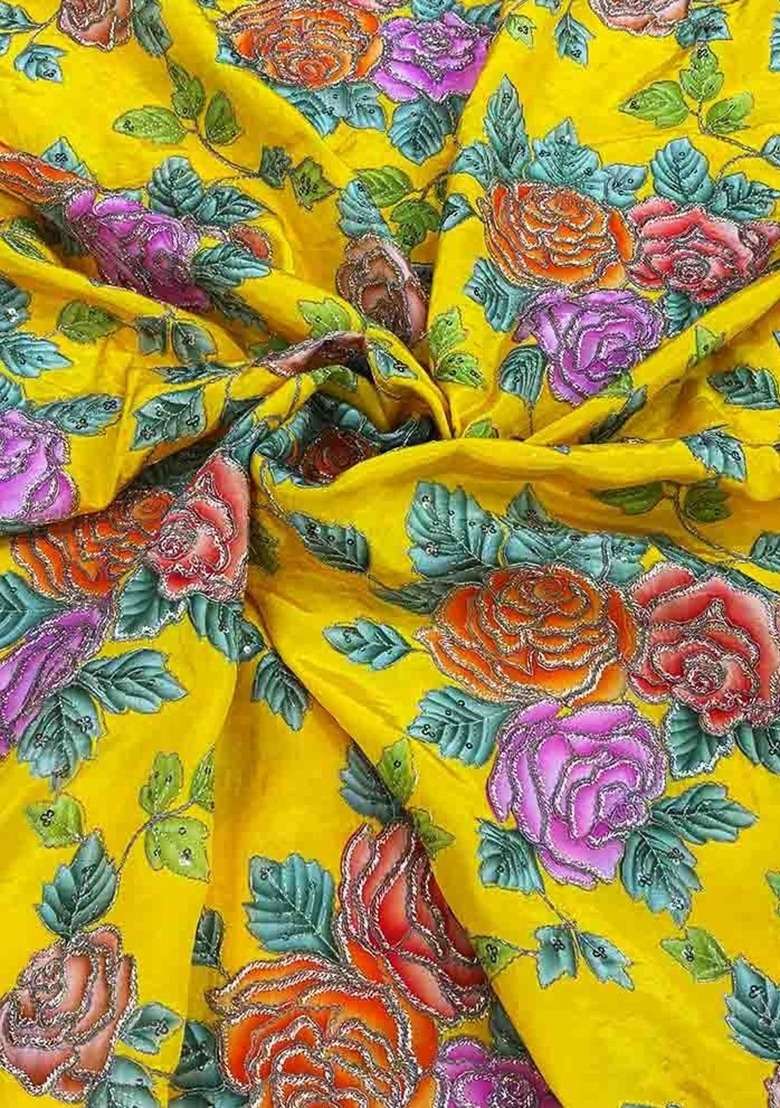 Girls Yellow Embroidered Crepe Fusion Set - Indya
