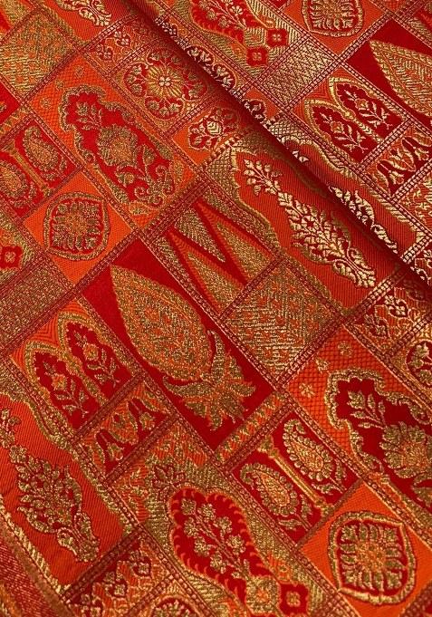 Girls Red Brocade Sharara Set