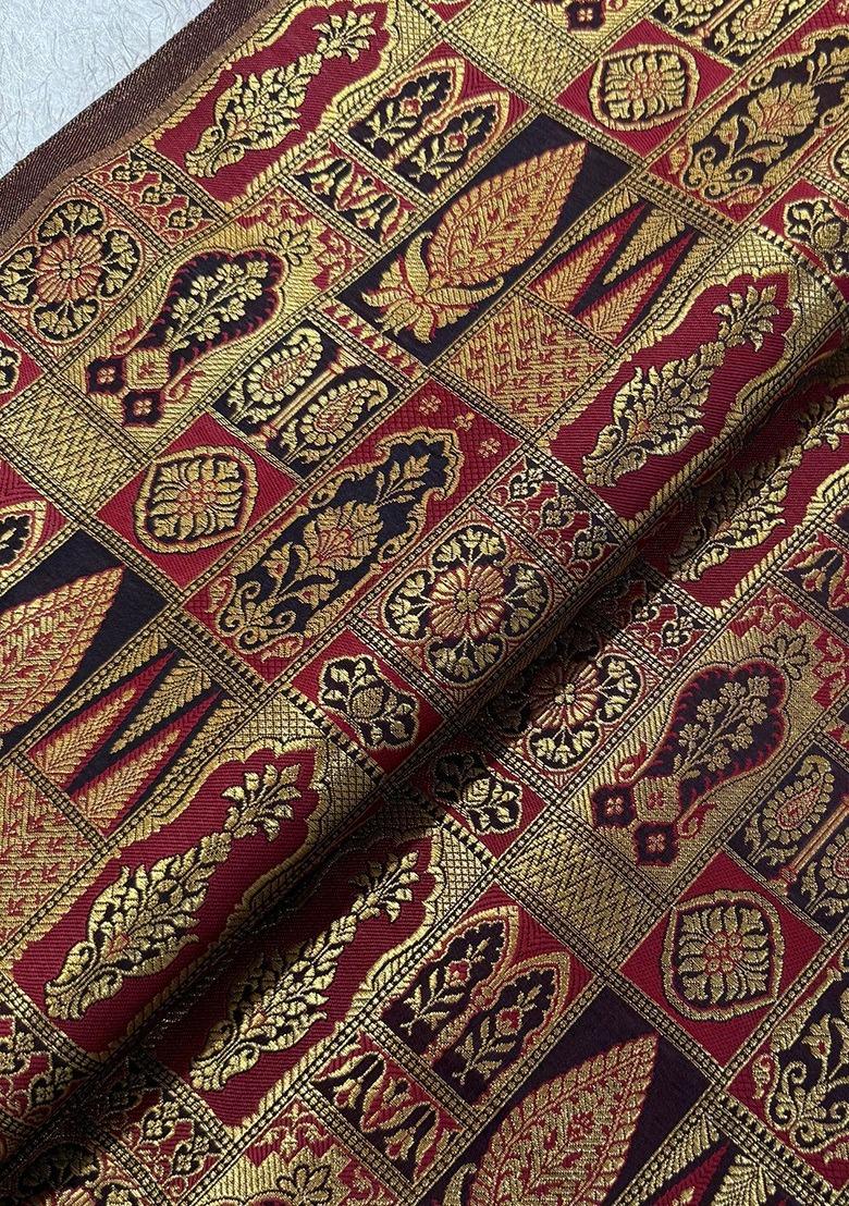 Girls Maroon Brocade Sharara Set - Indya