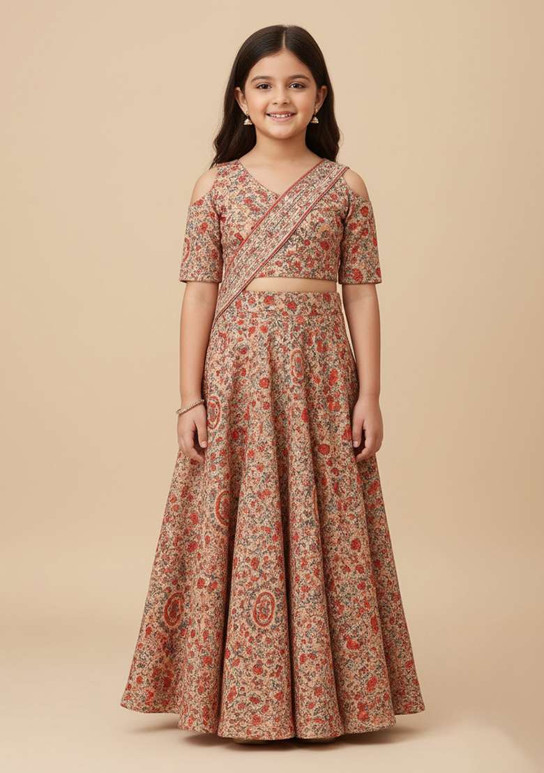 Girls Multicolor Floral Print Fusion Set - Indya