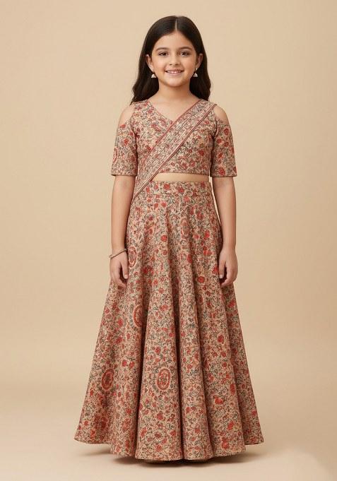 Girls Multicolor Floral Print Fusion Set